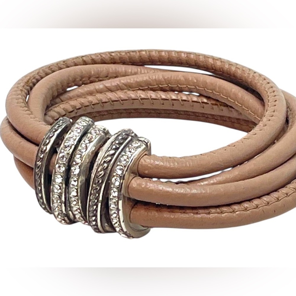 Brighton Neptune's Rings Taupe Leather Crystal Wrap Bracelet 2549 - Picture 4 of 4